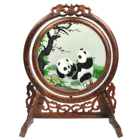 熊貓雙面繡臺屏，蘇繡雙面繡，雙面繡銷量第一臺屏
